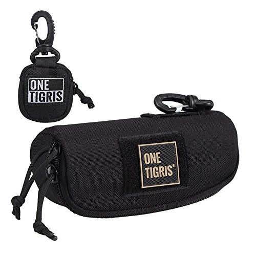 OneTigris Tactical 1000D Nylon Molle Glasses Carrying Case & Cleaning Cloth Storage Pouch (Black - Set)