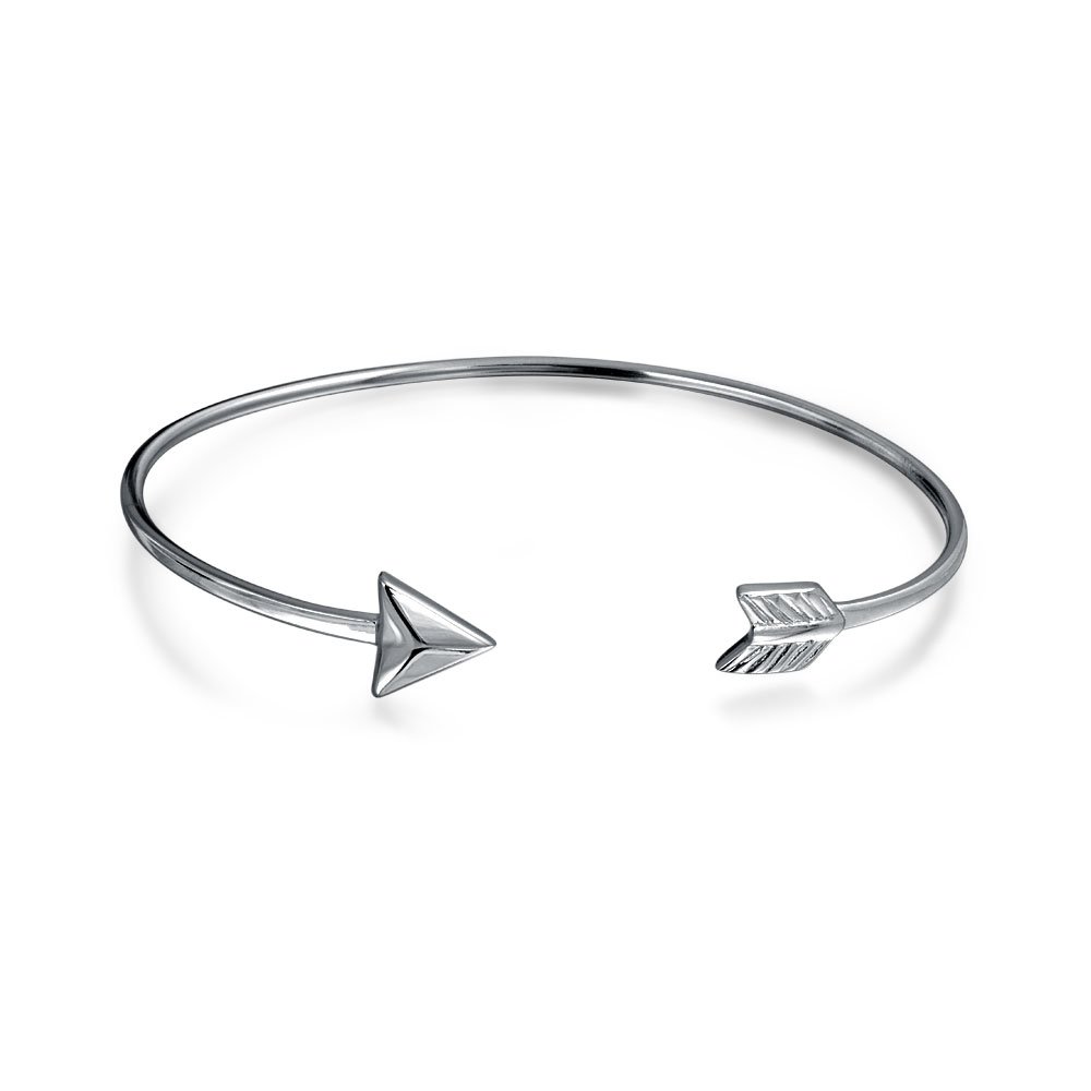 Bling Jewelry Delicate Minimalist Thin Stackable Cupids Arrow Tips Bangle Cuff Bracelet For Women Teen .925 Sterling Silver
