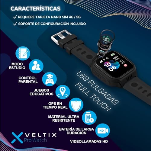 VELTIX®️ Nuevo Reloj Inteligente Niño X Pro 4G + 2 Correas Gratis | Smartwatch Niños con GPS Y Llamadas | Reloj Inteligente Niña | Reloj con GPS | Reloj para niños con VIDEOLLAMADAS (Premium)