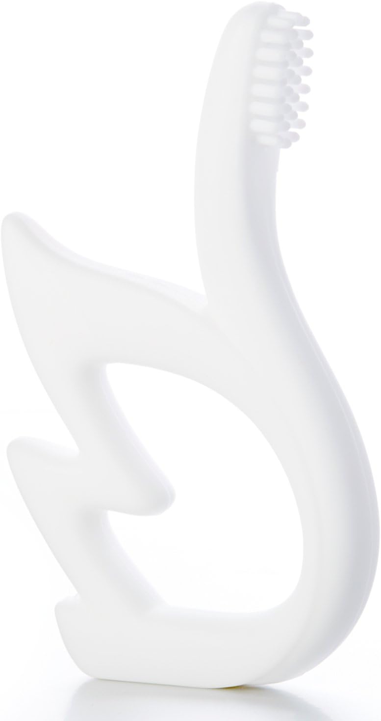 BBBiteMe Baby Toothbrush and Baby Teething Toy Silicone Swan Infant Teether (White) …