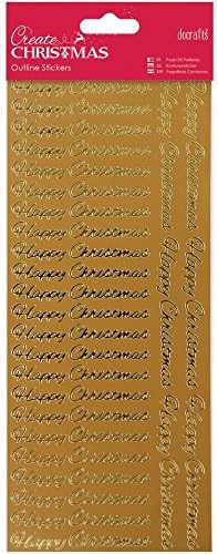 Create Christmas Outline Stickers Happy Christmas (Repeated), Gold, Single Sheet, Christmas Stickers for Kids and Adults, Ideal Labels for Card Making, Craft Projects and Scrapbook Stickers