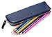 MEKU Pencil Case Genuine Leather Pen Case Stationery Bag Zipper Pouch Pencil Holder with 2 Slots Blue