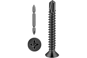 Wensilon（250pcs）#8×1-1/4”for Sheet Metal Self-Tapping Screws 410 Black Stainless Steel Flat Head High-Strength Quick self-Drilling Screws