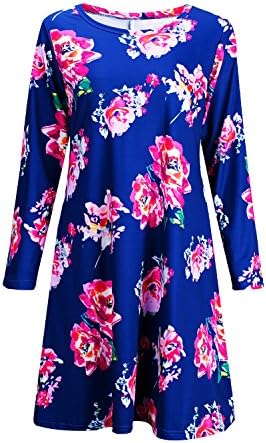 Women's Long Sleeve Print Pullover Flared A Line Dress