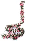 Miracliy 5 Pack 41 FT Fake Rose Vine Flowers Plants Artificial Flower Hanging Rose Ivy Home Hotel Office Wedding Party Garden Craft Art Décor Pink
