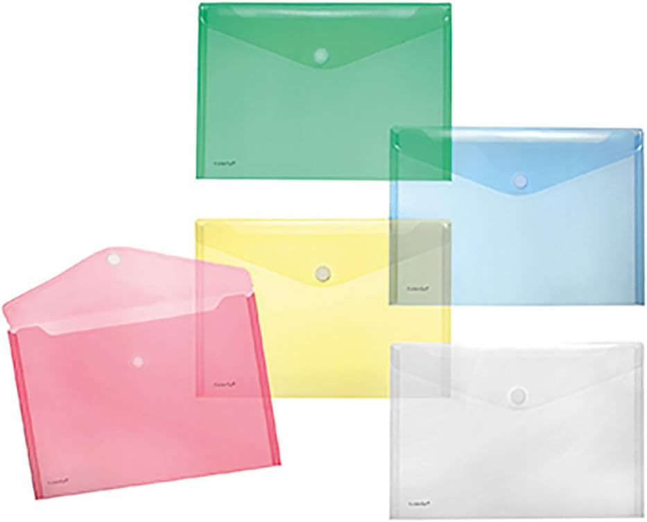 A4quer Transparent Pocket, Various coloris-lot 10, je 2 x transparent, blau, grün, gelb, rot