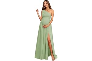 Smileven Women's Chiffon Maternity Dress for Photoshoot One Shoulder Baby Shower Guest Dress A-line Pregnancy Gowns