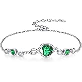 HPQQ Infinity Birthstone Bracelet 925 Sterling Silver Heart Love Infinity Bracelet Fine Jewelry Anniversary Birthday Gifts for Women Girlfriend Wife Mom