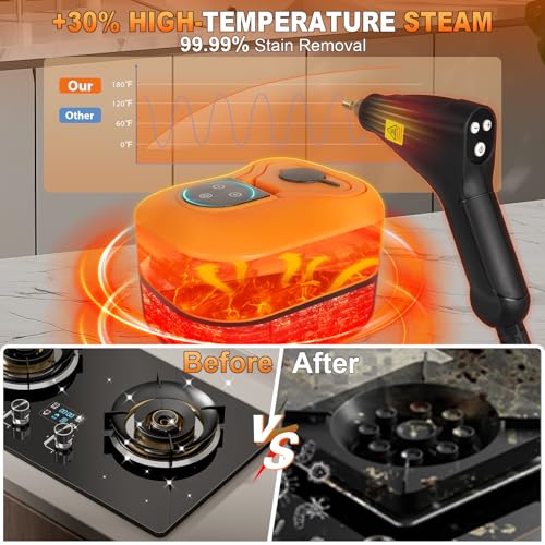15-IN-1 Steam Cleaner Handheld【2800W Powerful Motor】【6 Level Pressure Steam - 4 BAR High Pressure】with Handle Control Button Cleaner for Household, Car, Kitchen - Orange