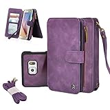 Galaxy S7 Case, CORNMI Wallet Case, 14 Card Slot Wrist Shoulder Strap Flip Leather Detachable Magnetic Wallet Case For Galaxy S7 (Purple)
