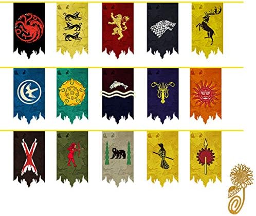 Game Party Throne Banner House Sigil Wall Flags (15pcs 5m),Hanging flags for Bar club living room bedroom Decoration