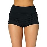 Pink Queen Women's High Waisted Swim Bottoms Bathing Suit Board Shorts Ruched Tummy Control Swimsuit Bottom