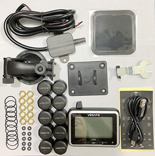 Vesafe TPMS, Wireless Tire Pressure Monitoring System for RV, Trailer, Coach, Motor Home, Fifth Wheel, with 10 Anti-Theft sensors, Include a Signal Booster