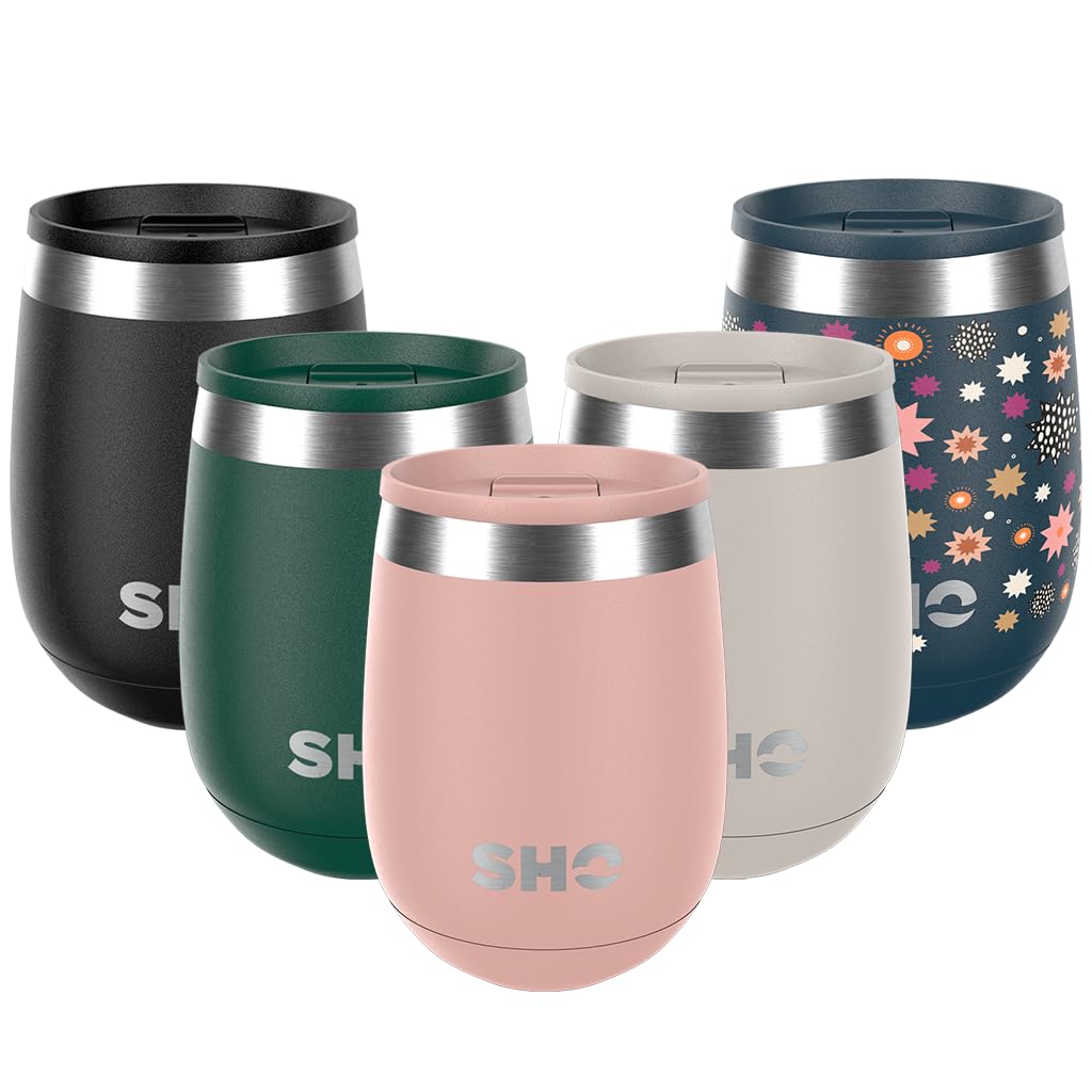 SHO Pacto - Ultimate Insulated Stainless Steel Reusable Coffee Cup & Stemless Wine Tumbler - 4 Hours Hot, 8 Hours Cold - 360ml - BPA Free (Dusty Rose, 360ml)