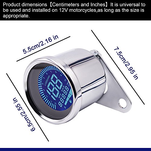 Digital Speedometer for Motorbike, TechCode LED Digital LCD Odometer 12V Universal Motorcycle LED LCD Tachometer Speedometer Multifunctional Modification Speedometer Instrumentation Aluminum Alloy Set