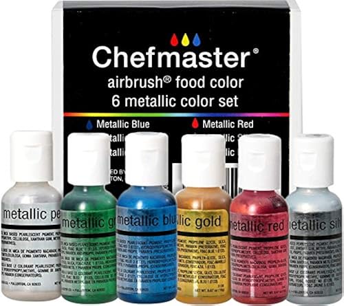 Chefmaster - Metallic Airbrush Kit - Airbrush Food Coloring - 6 Pack