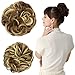 REECHO Thick 2PCS Updo Messy Hair Bun Curly Wavy Ponytail Extensions Hairpieces Hair Scrunchies for Women Girls Color Light Golden Brown with Blonde Highlights