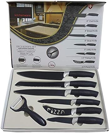 Egab Non Stick Coating Kitchen Knife Set, 7-Pieces, (Black)