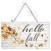 Hello Fall Wall Art Wood Sign - Vintage Farmhouse Decor Wooden Sign - 10x5 Fall Decor Sign - Made in USA Wall Art for Living Room, Bedroom, Office - Ready to Hang Fall Wood Signs Twisted R Design