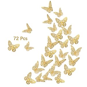 SAOROPEB 3D Gold Butterfly Wall Decor 72Pcs 3 Sizes 3 Styles Butterfly Party Decorations Cake Decorations Removable…