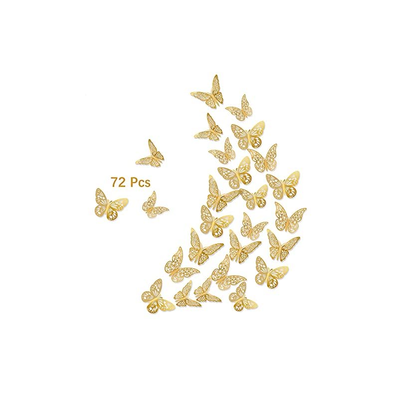 SAOROPEB 3D Gold Butterfly Wall Decor 72Pcs 3 Sizes 3 Styles Butterfly Party Decorations Cake Decorations Removable…