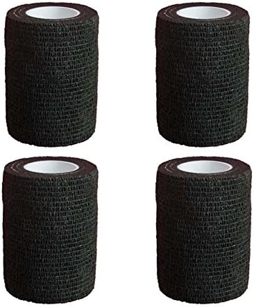 GouGou 4 Rolls Self-Adhesive Bandage First Aid Tape Non-woven Ventilate Flexible Strong Elastic Wrap for Ankle Waist Knee Elbow Athletic Sports Pets Medical Support 3 Inch X 5 Yds (Black)