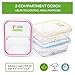 Glass Food Storage 2-Compartment Containers - Divided Meal Prep Lunch Boxes - 3-Pack - Microwave, Freezer, Dishwasher Safe - Airtight Lids, Portion Control Set, 3 x 32 Oz