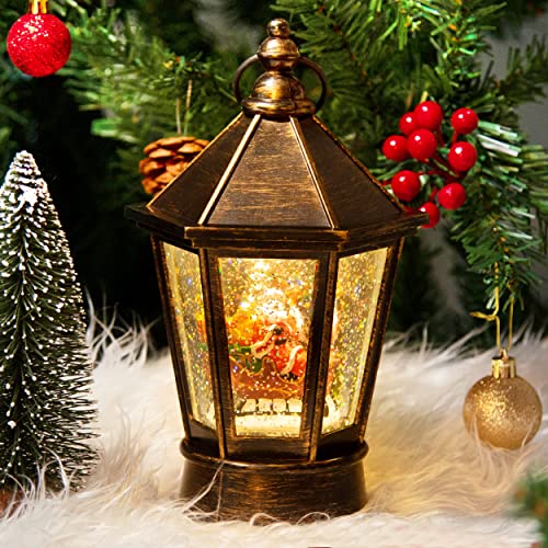 [Upgraded 2022] Christmas Snow Globe Lantern with Snowman, Battery Operated Lighted with Swirling Water Glittering Globe, Xmas Home Decor Tabletop Lanterns for Christmas Decoration and Gift
