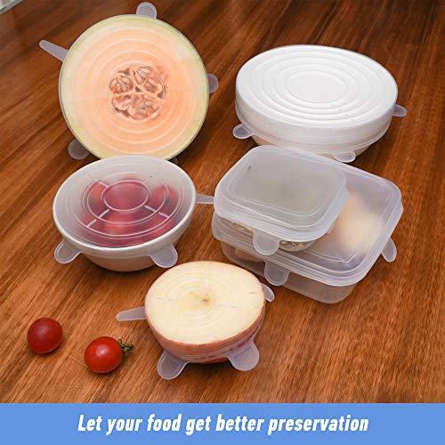 Silicone Stretch Lids 12-Pack, Food Grade Reusable Food and Bowl Covers, No More Plastic Wraps