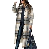 PUWEI Women's Casual Lapel Button Down Long Plaid Shirt Coat Tartan Shacket Jacket