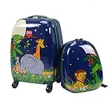 Custpromo 2 pcs ABS Kids Suitcase Lightweight Backpack Luggage Set 16