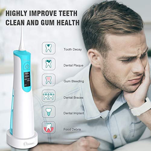 Ovonni Portable Water Flosser Cordless Oral Irrigator For Braces and Teeth, Rechargeable Dental Teeth Cleaner with 5 Jet Tips and 145ML Water Tank, IPX7 Waterproof for Home and Travel