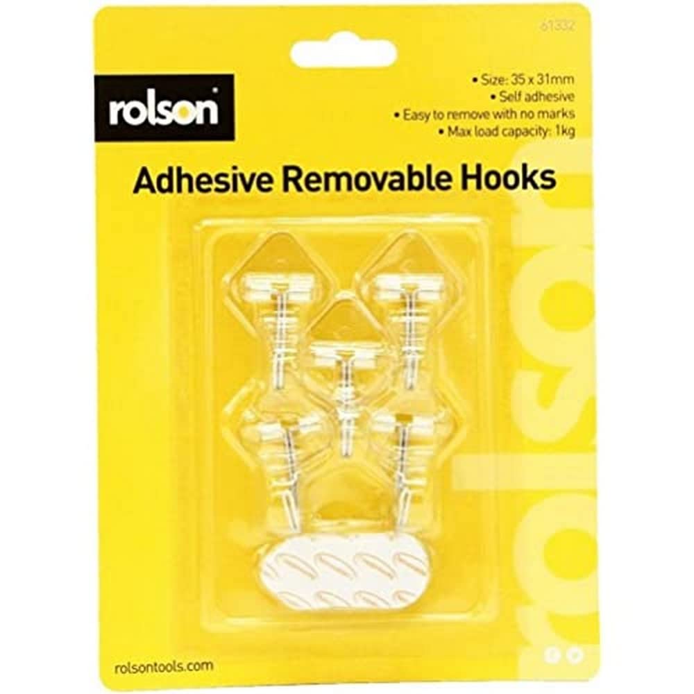 Rolson 61332 5 pc 35 x 11 mm Removable Adhesive Metal Hooks