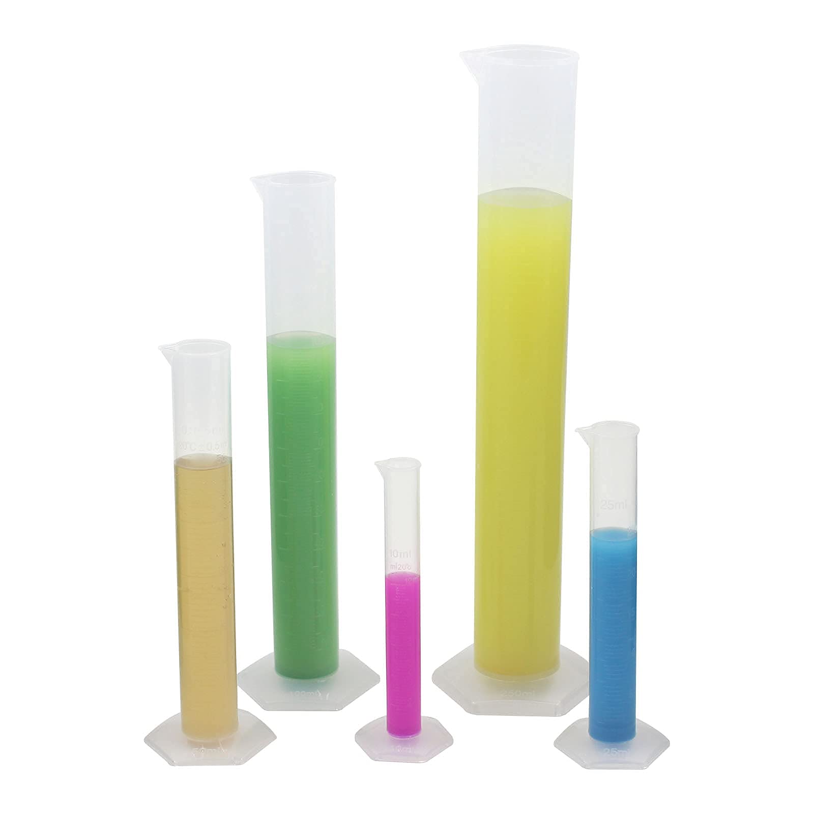Belinlen 10 Pack Plastic Measuring Cylinder Graduated Cylinder 5 Sizes
