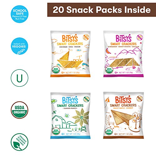 Bitsy's Organic Crackers | Tree Nut and Peanut Free | Vitamin and Mineral Filled Snacks for Kids - 4 Pack Variety
