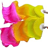 Nimiman Women 1 Pair (Left+Right) Silk Belly Dance Fans Veil Belly Dancing Long Folding Fans Length 180 cm Width 90 cm