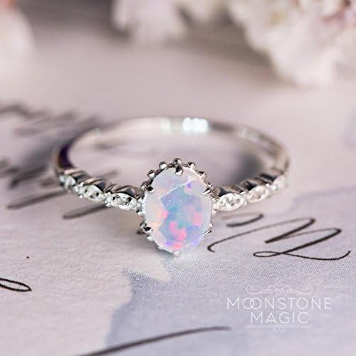 Opal Jewelry 925 Silver Trendy Women Jewelry White Fire Opal Wedding Engagement Ring Sz6-10 (10)