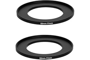 FOTASY (2 Pcs) 52-77MM Step-Up Ring Adapter, 52mm to 77mm Step Up Filter Ring, 52 mm Male 77 mm Female Stepping Up Ring for DSLR Camera Lens and ND UV CPL Infrared Filter, Model Number: FR5277