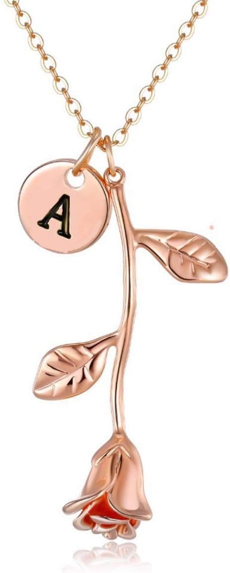 Beautiful Rose Pendant with Initial Letters for Women & Girls (A - Rosegold)