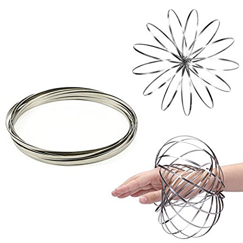 2pack Decompression Magic Ring Flow Ring Kinetic 3D Spring Toy Sculpture Ring Game Toy for Kids Boys and Girl, Rave Accessories, Festival Accessories Mesmerizing Interactive Spring Toy (Silver2)