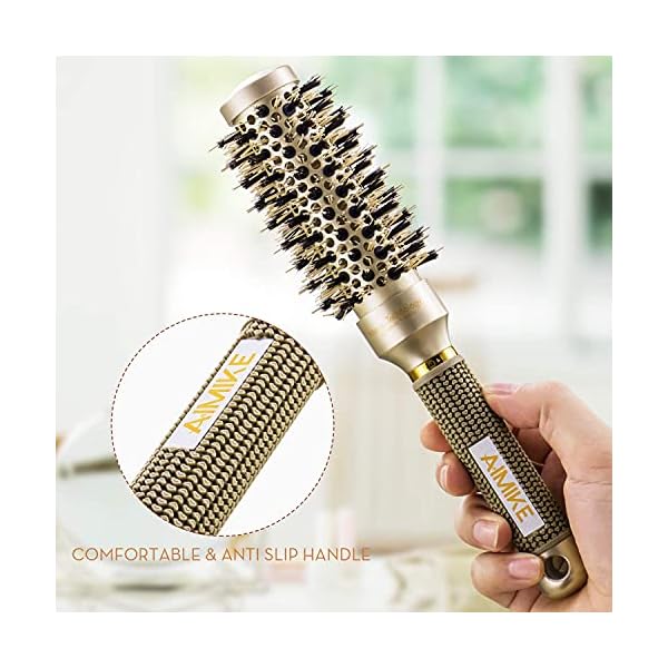 AIMIKE-Round-Brush-Nano-Thermal-Ceramic-Ionic-Tech-Hair-Brush-Small-Round-Barrel-Brush-with-Boar-Bristles-for-Blow-Drying-Styling-Curling-and-Shine-24-inch-Barrel-13-inch-4-Free-Clips AIMIKE Round Brush, Nano Thermal Ceramic & Ionic Tech Hair Brush, Small Round Barrel Brush with Boar Bristles for Blow…