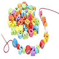 Blocks Large Beads String to Tie Strings Early Childhood Toy - Alphanumeric Large Wooden Block 74 Wooden Block Set for Early Education