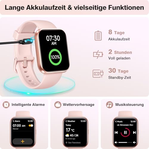 Women's Smartwatch with Phone Function/Whatsapp, 1.85 Inch Smart Watch Fitness Tracker with Heart Rate/Sleep Monitor, 10 Day Battery, 120+ Sports Modes, 3ATM Waterproof Fitness Watch for Samsung / Android / iOS