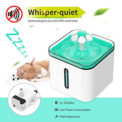 HONGDAK Pet Fountain, 84oz/2.5L Automatic Cat Water Fountain, Dog Water Dispenser with 3 Replacement Filters and 1 Silicone Mat for Cats, Dogs and Multiple Pets