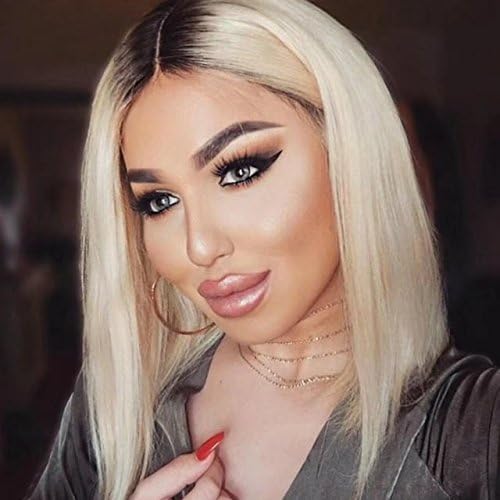 Ten Chopstics Wigs 100% Virgin Human Hair Malaysian Lace Front Wigs Ombre Blonde Full Lace Human Hair Wig Bleached Knots Short Bob Blonde Wig for Black Women Natural Baby Hair