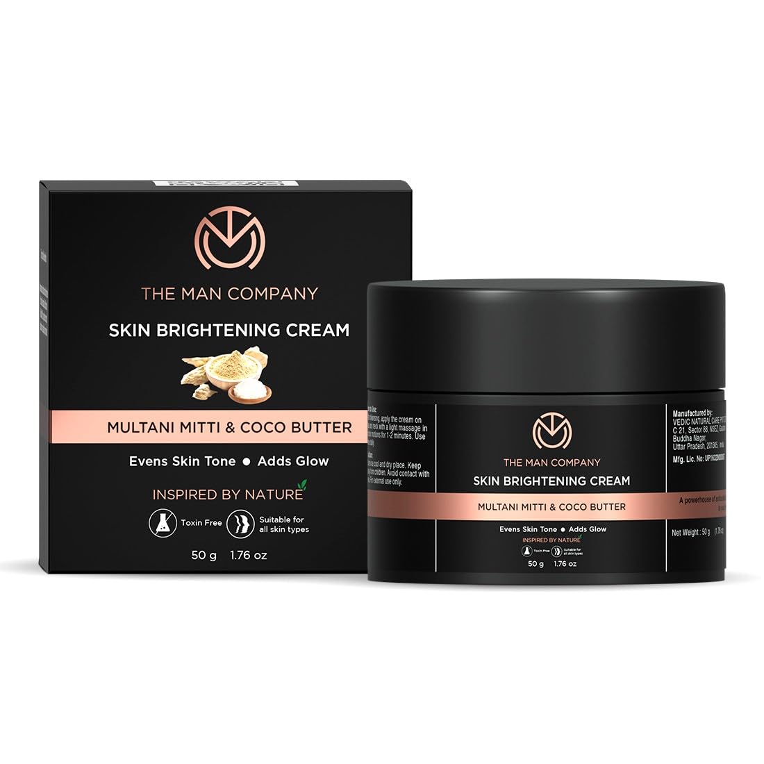 THE MAN COMPANY Skin Brightening Cream for Dull Skin - Day Face Cream (50 g) - With Indian Clay for Face with Extra Glowing Effect - Natural Daily Face Moisturiser, Paraben Free