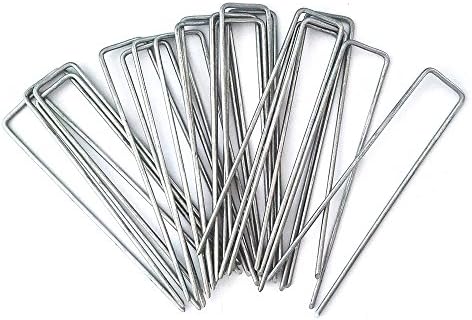Mr.Garden U-Shaped Garden Stakes Securing Pegs Galvanized Rust Free Ground Staples Anchor Pins 5.9" H 1.2" Dia 20-Pack