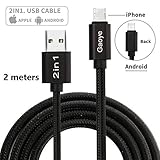 iPhone Charger, Micro USB Cable, Gaoye Metal 2 in 1 Lightning Cable (6.6ft) 2 Meters [Apple MFi Certified] 8 Pin Syncing Charging Micro Cable for iPhone iPad Samsung HTC LG Huawei Android Phones