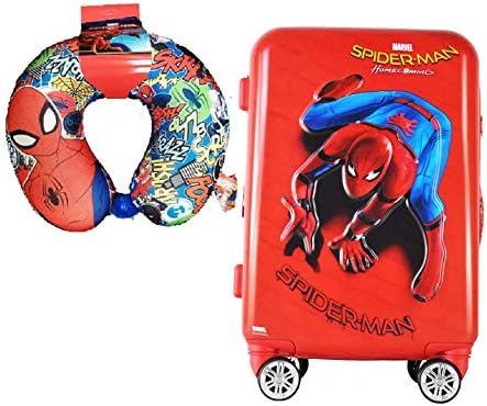 GAMME Original MARVAL Spiderman Charactor Luggage, Kids Trolley Luggage, Suitcase with Wheels, Neck Pillow