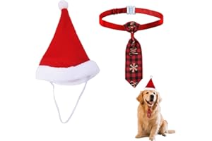 Pet Christmas Costumes for Cats Dogs Santa Hat and Necktie Christmas Outfits for Pets Checkered Neck Tie with Santa Hat for D